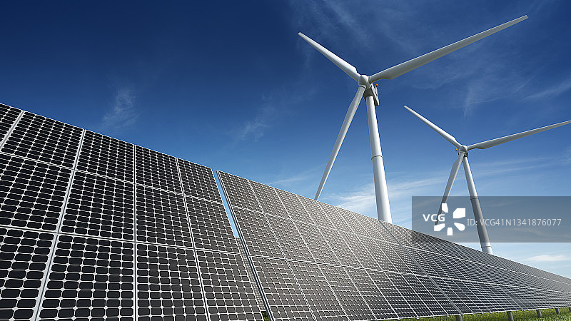 太阳能电池板和风力涡轮机图片素材
