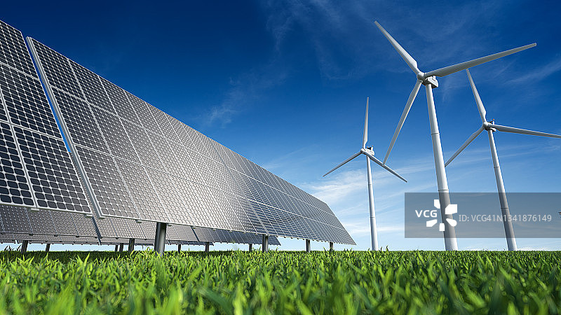 太阳能电池板和风力涡轮机图片素材