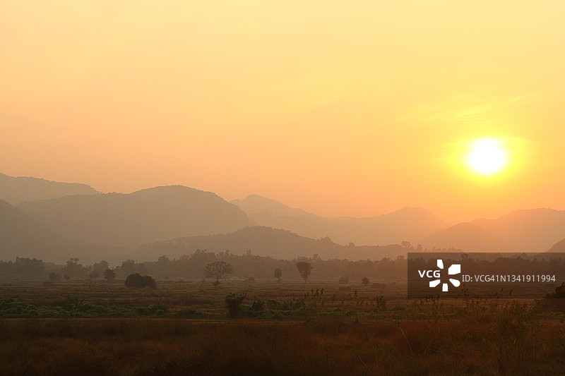 巴拉索尔库尔迪哈野生动物保护区的日落美景，奥迪沙图片素材