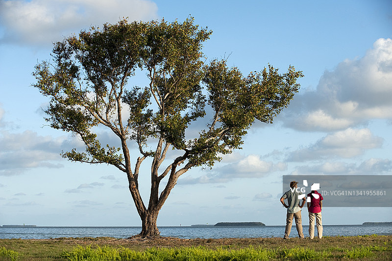 情侣在佛罗里达州眺望佛罗里达湾图片素材