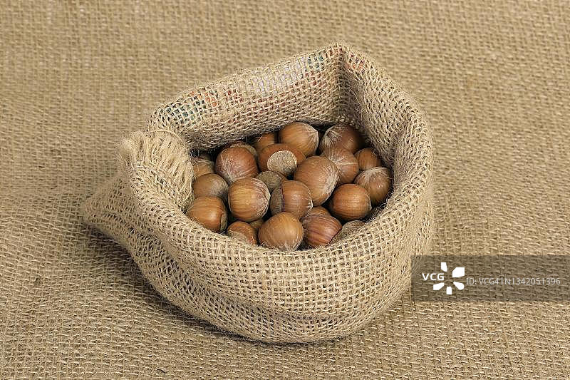 普通榛子(Corylus avellana),果实,带壳和去壳的坚果,德国图片素材