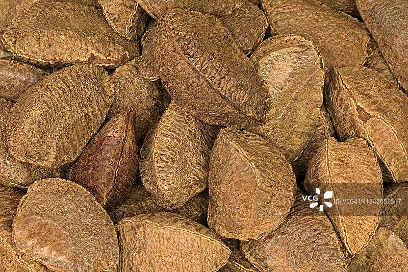 巴西坚果（Bertholletia excelsa），带壳和去壳的坚果，德国图片素材