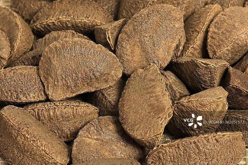巴西坚果（Bertholletia excelsa），带壳和去壳的坚果，德国图片素材