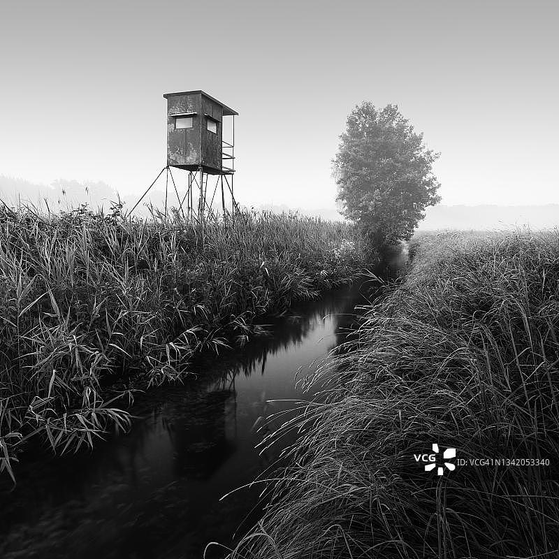勃兰登堡的德国洪泛区景观，努特河上的高位，黑白色，卢肯瓦尔德，德国图片素材