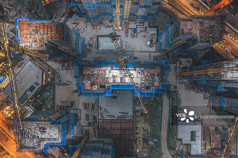 夜间建筑工地航拍图片素材