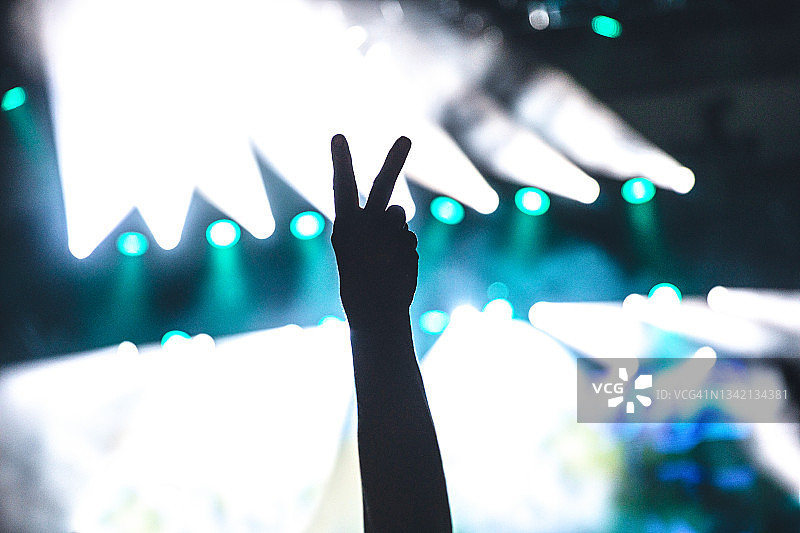 音乐会现场的和平手势图片素材