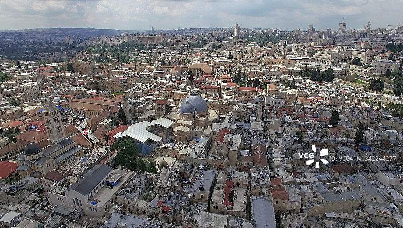 耶路撒冷老城基督教区的圣墓教堂航拍图片素材