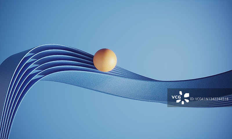 橙色球体立于波浪彩带之上图片素材