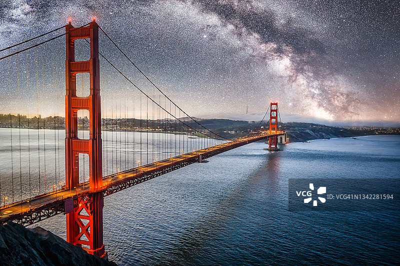 旧金山金门大桥夜景图片素材