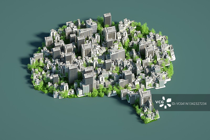 人脑形状的可持续城市图片素材