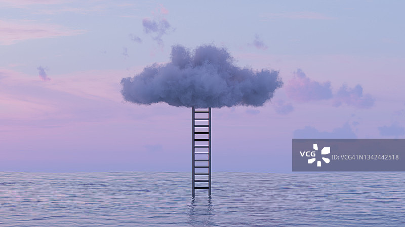 通往云端的阶梯，成功阶梯概念图片素材