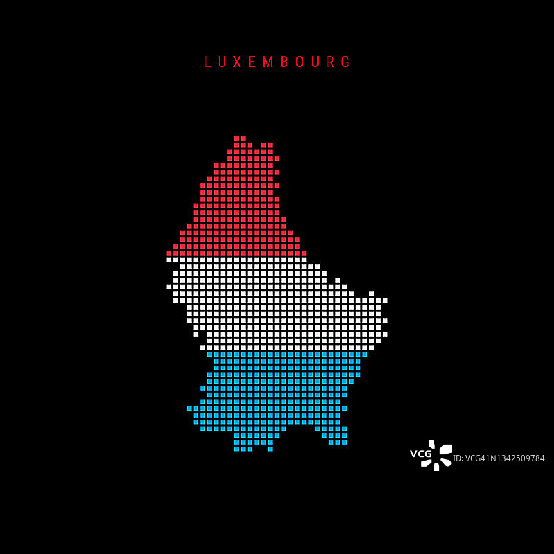 卢森堡方形点状地图，具有旗帜颜色的像素地图，矢量图图片素材