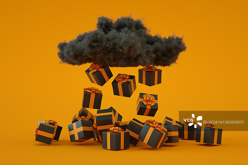 云朵万圣节橙色背景礼品盒图片素材