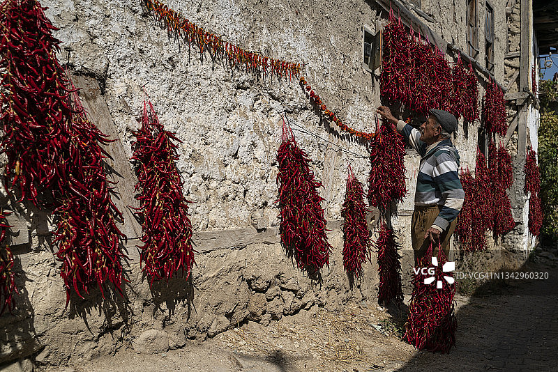 阳光下晒红辣椒图片素材