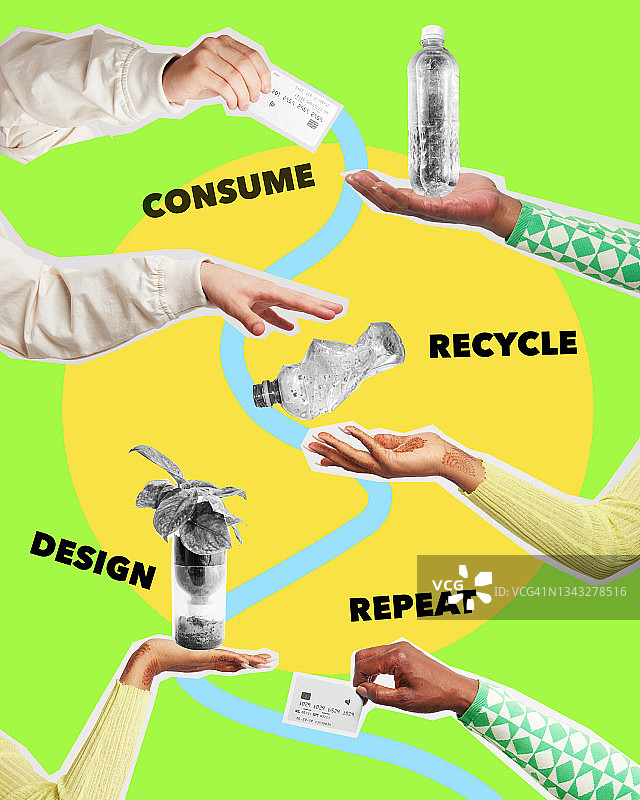 展示循环经济的互动之手拼贴画图片素材