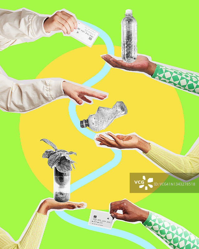 展示循环经济的互动之手拼贴画图片素材