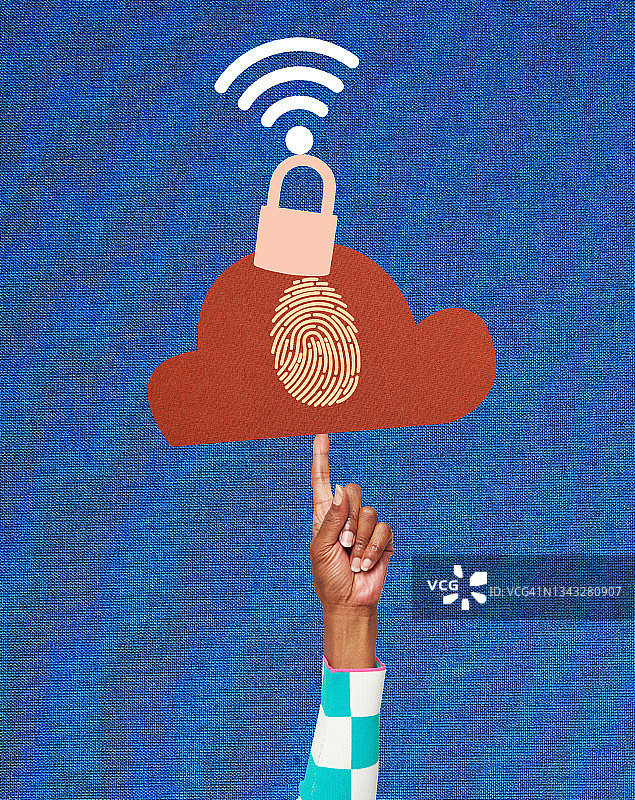 女人在手指上平衡在线数据安全符号图片素材