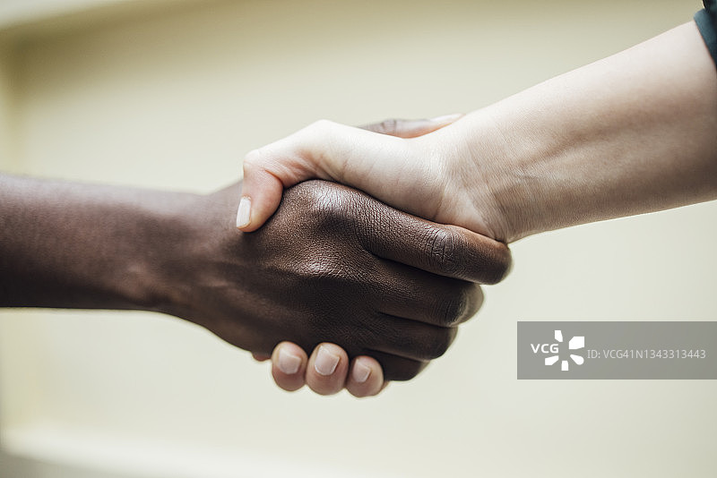 黑色和白色手部的握手图片素材