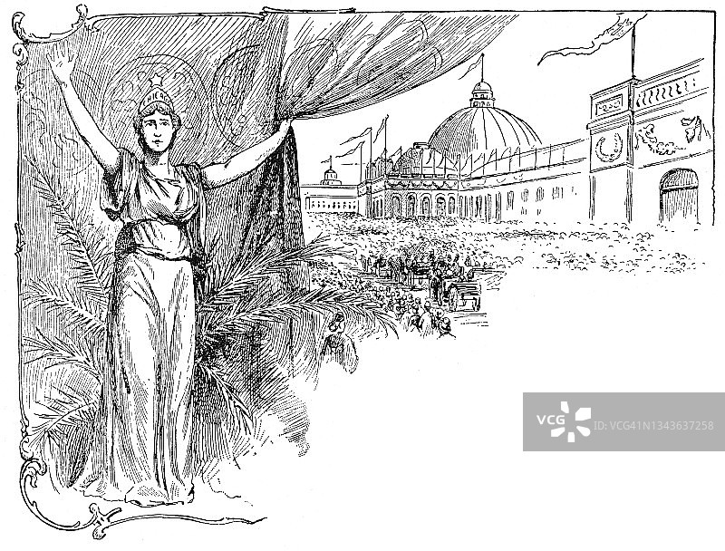 美丽女人的老式雕刻插图图片素材