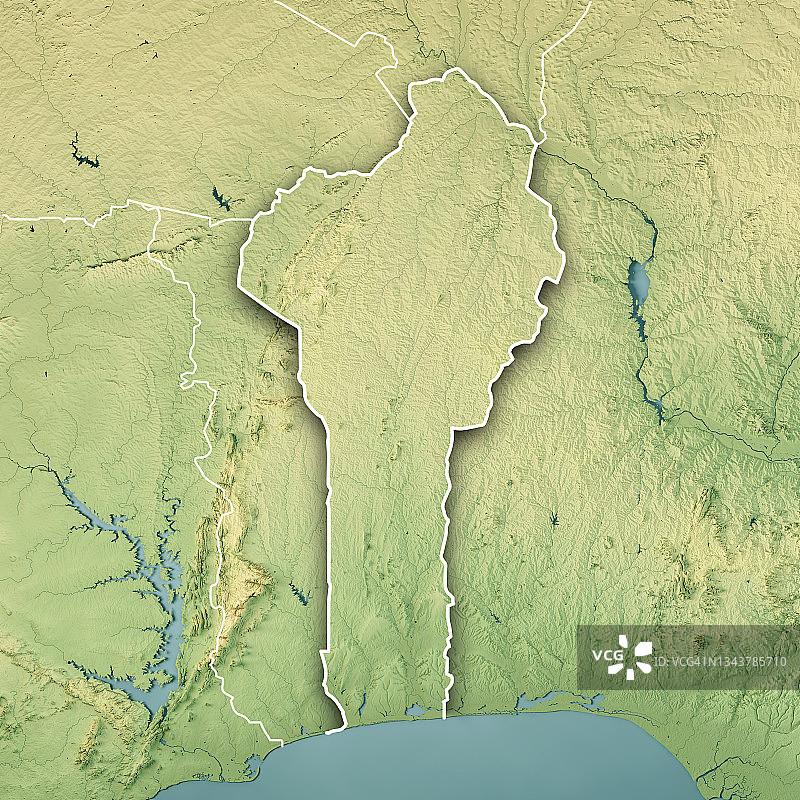 贝宁3D地形图彩色边界渲染图片素材