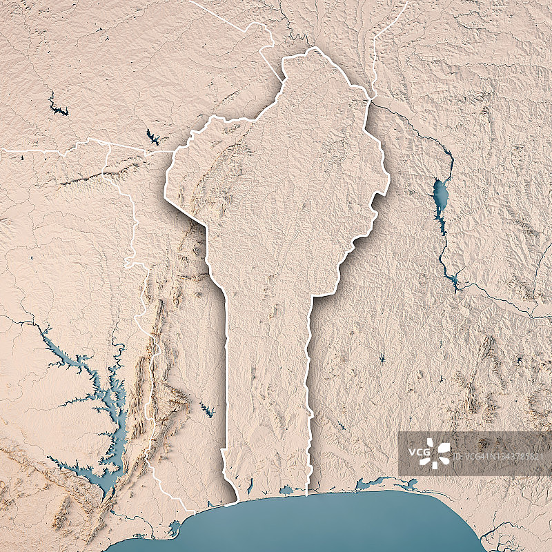 贝宁地形图3D渲染（中性边界）图片素材