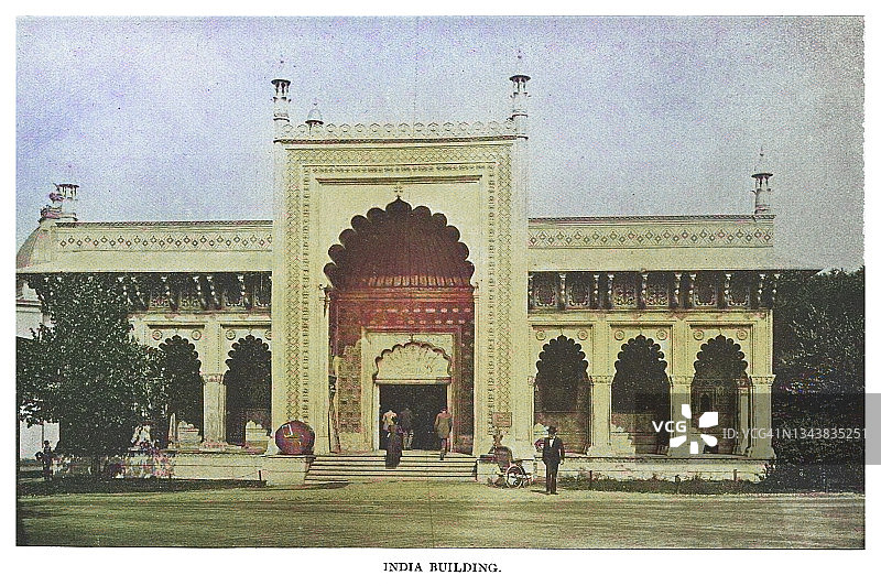 19世纪芝加哥哥伦布博览会印度馆旧版插画图片素材
