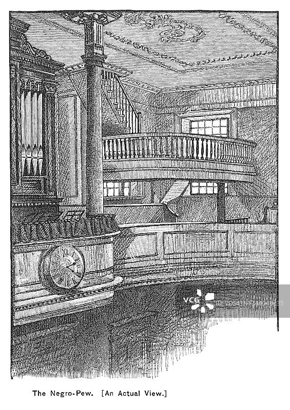 教堂内黑人礼拜者的场所古老版画图片素材