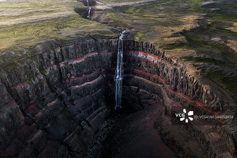 冰岛亨吉瀑布航拍图片素材