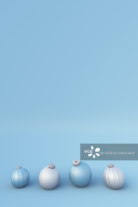 圣诞节冬季3D合成：白色和蓝色圣诞球的简约抽象新年背景图片素材