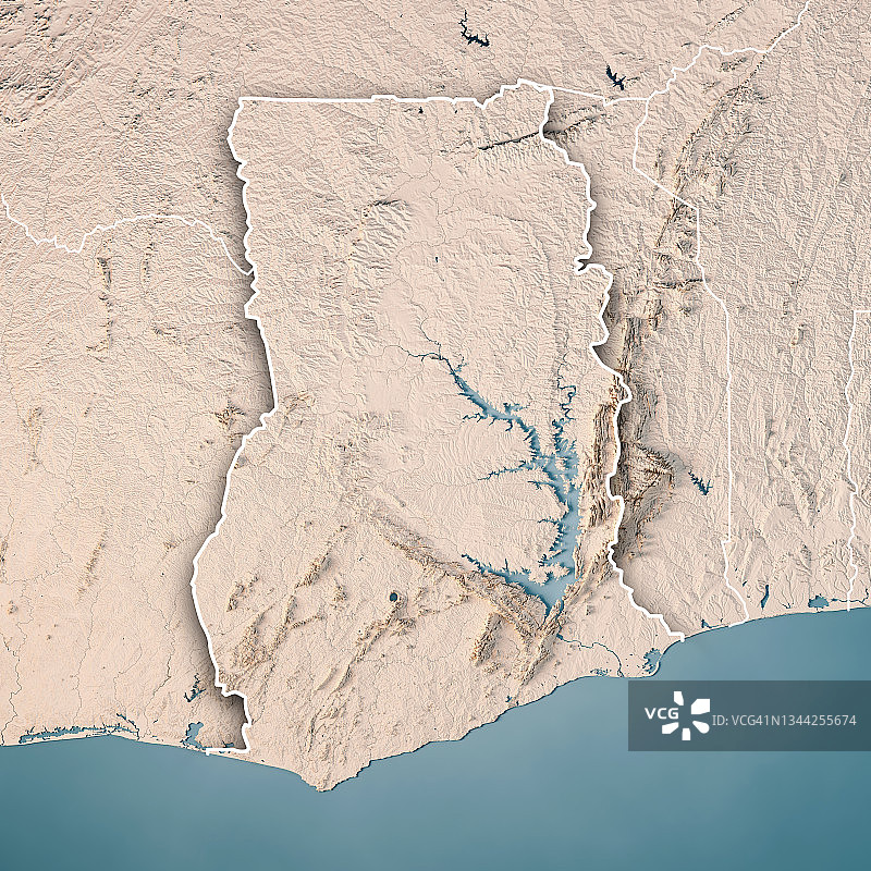 加纳地形图3D渲染中性边界图片素材