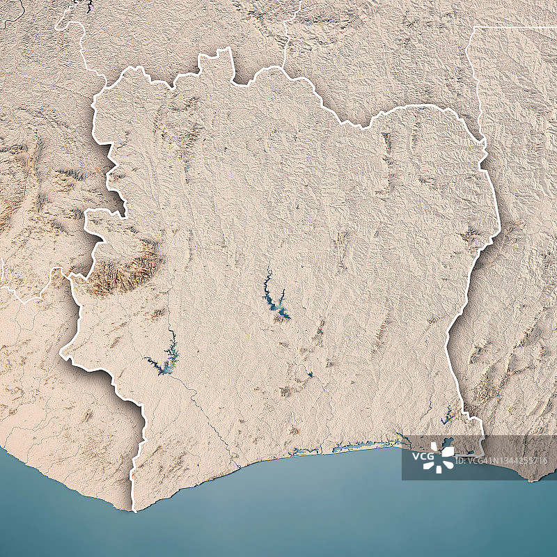 科特迪瓦地形图3D渲染中性边界图片素材
