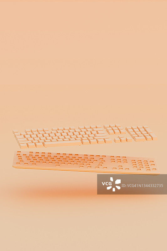 橙色背景上的彩色机械键盘3D渲染图片素材