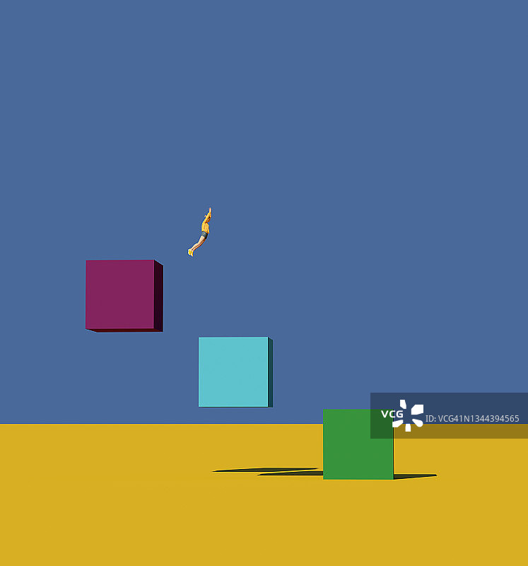 在立方体上跳跃图片素材