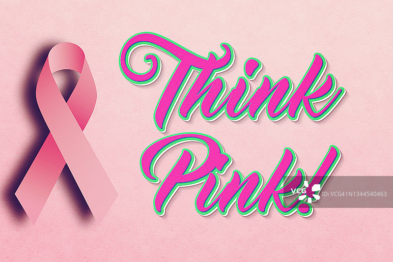 带粉红文字的乳腺癌防治丝带图案图片素材