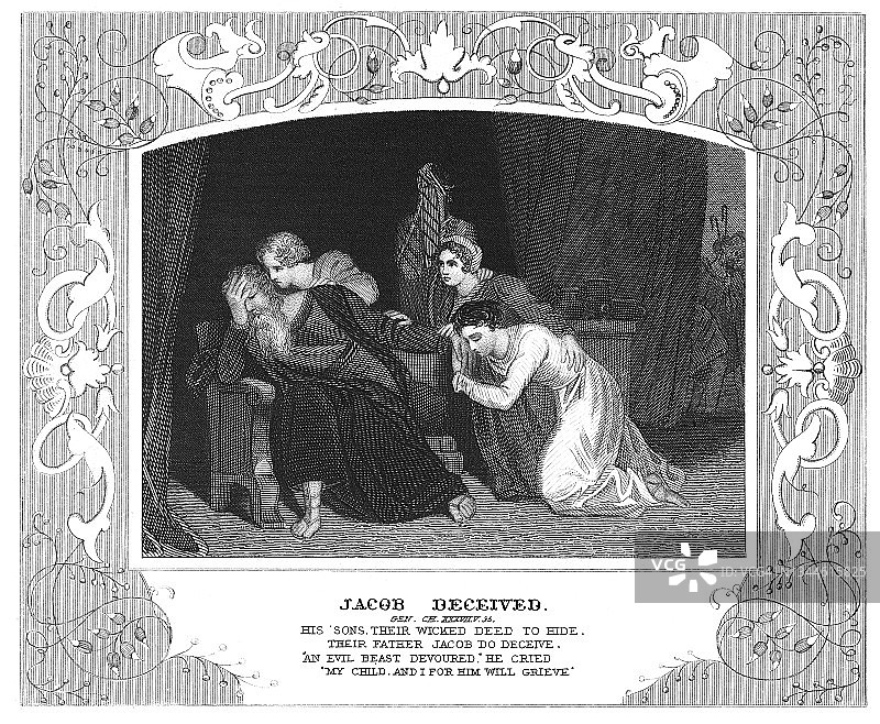 雅各被骗古版画图片素材