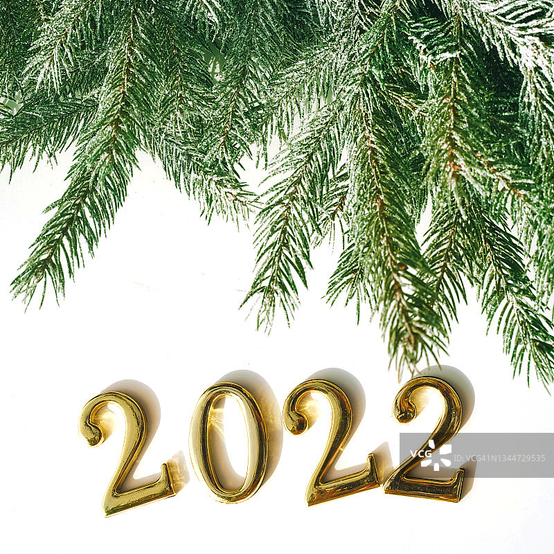 2022新年数字和圣诞树图片素材