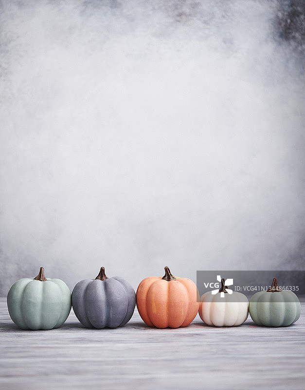 感恩节浅灰色背景粉彩色南瓜图片素材