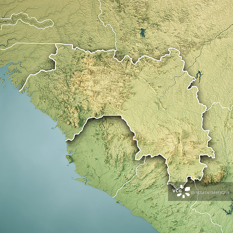 几内亚3D地形图彩色边界图片素材