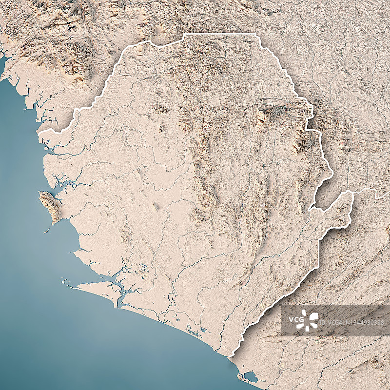 塞拉利昂3D地形图，中性边界图片素材