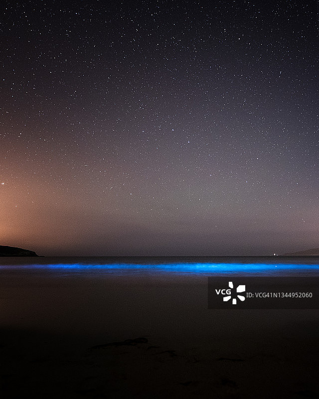 星空下夜光藻的蓝色生物发光图片素材