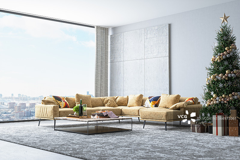 带有圣诞装饰的现代客厅图片素材