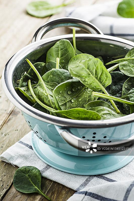 滤网中的嫩菠菜图片素材