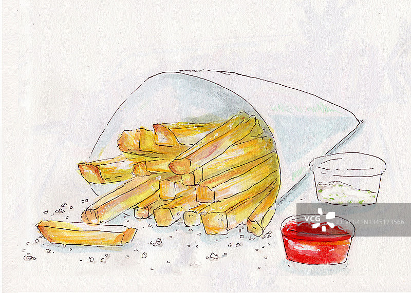 纸袋装炸薯条（插图）图片素材