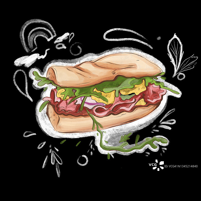 美味三明治插画图片素材