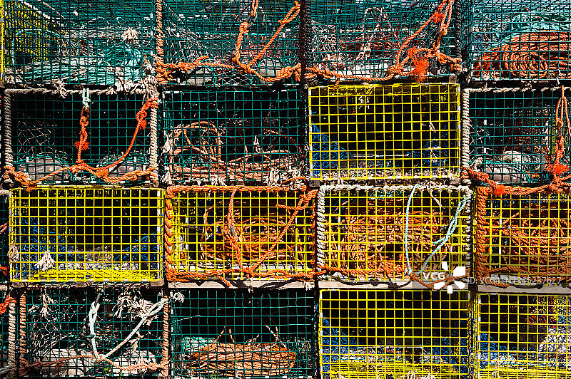 加拿大新不伦瑞克芬迪湾圣马丁斯的龙虾陷阱图片素材