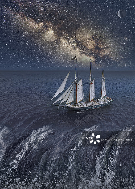 驶向地球边缘的高大的船只图片素材