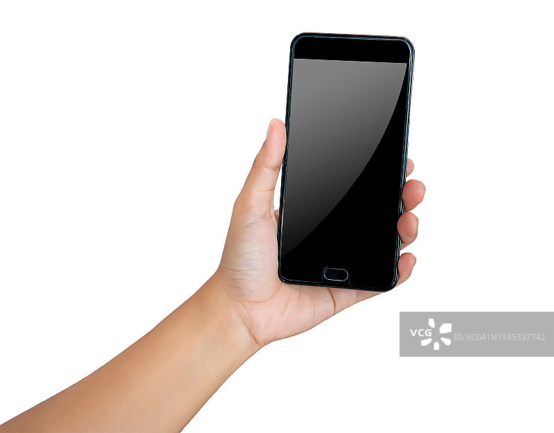 白色背景上拿着黑色手机的男人图片素材