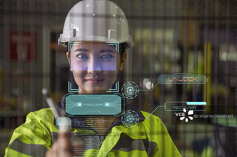 面部和指纹扫描用于系统安全验证：工业数据安全图片素材