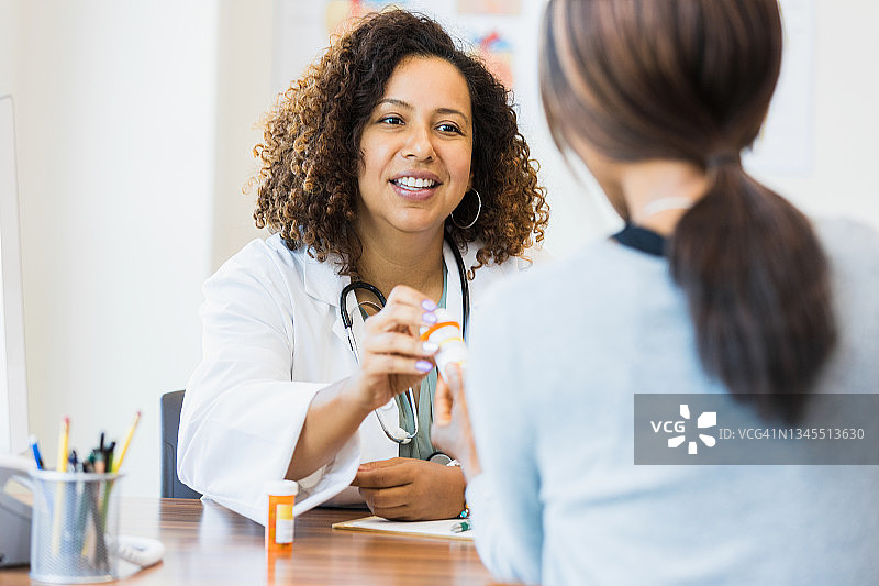 女医生给病人递处方药瓶图片素材