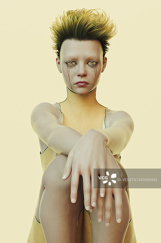 未来感哭泣的女人图片素材